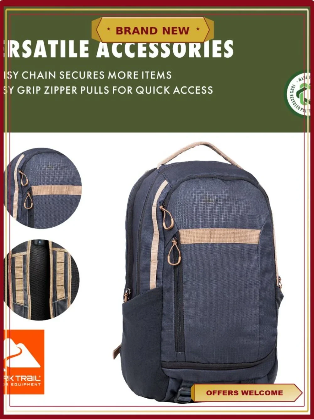 Ozark Trail 20L Polyester Cedar Daypack Backpack with Padded Laptop Compartment